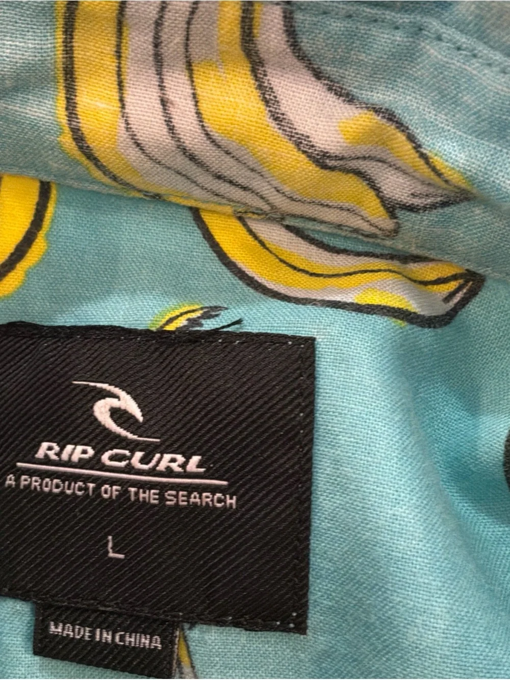 Rip Curl Polo Shirt Men’s Large Blue Banana Palm Print Button Front Hawaiian Top